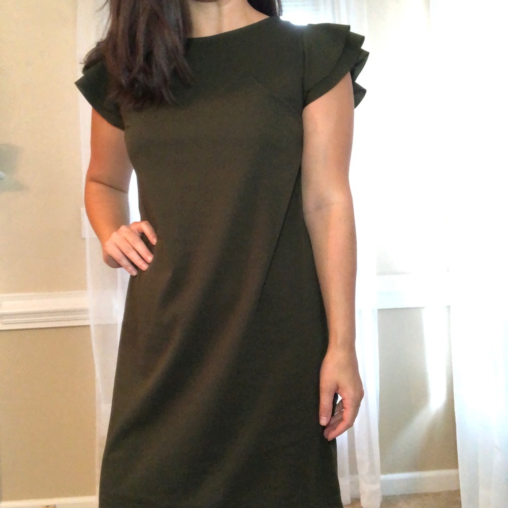 Ces Femme - Olive green dress with ruffle sleeves